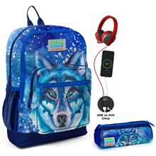 Coral High Mavi Kurt USB Soketli Okul Çantası ve Kalemlik Seti - Erkek Çocuk
