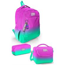 Coral High Kids Pembe Su Yeşili Renk Geçişli 3lü Okul Çanta Seti SET0123664