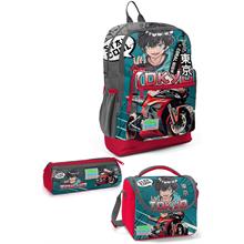 Coral High Kids Gri Nefti Anime Motorsiklet Desenli 3lü Okul Çanta Seti SET0123764